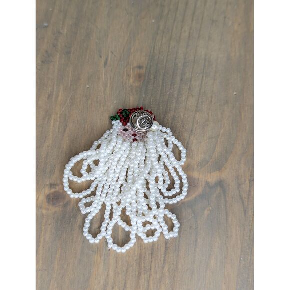 Vintage 90s Beaded Santa Face Brooch Pin Grannycore Christmas Holiday - Picture 2 of 3